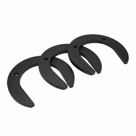 Three black horseshoes on a light blue background