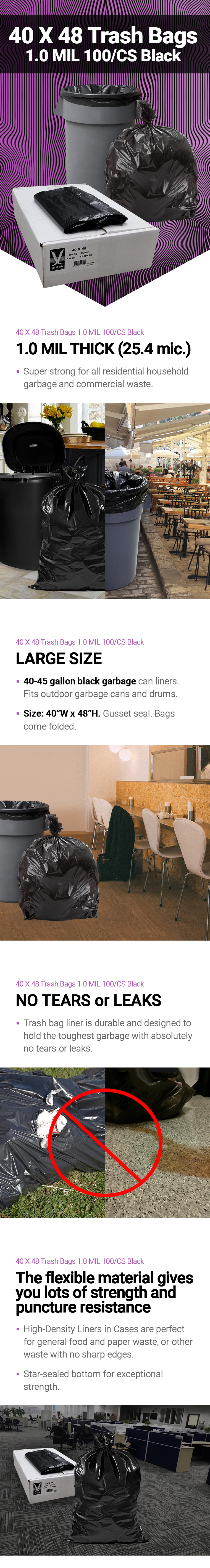 Large, Durable Black Trash Can Liners - Perfect For Commercial