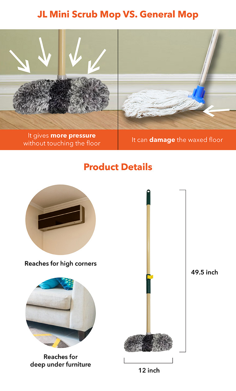 Janilink Power Scrub Mop-Baseboard & Multi-Use Cleaning Mop